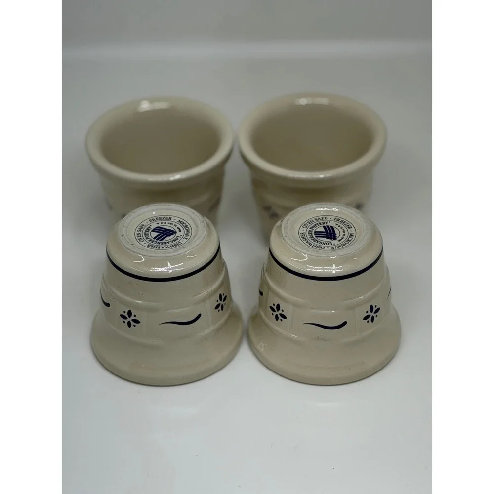 Longaberger Pottery Votive Cups Classic Blue Woven Traditions Ivory Set of 4 VTG